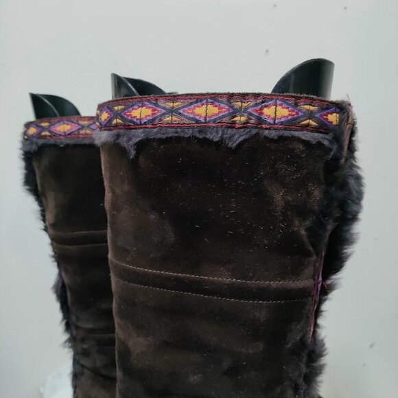 Jimmy Choo Suede Festival Rabbit Fur Boho Aztec Trim Boots Chocolate Women's 9 - Picture 12 of 16